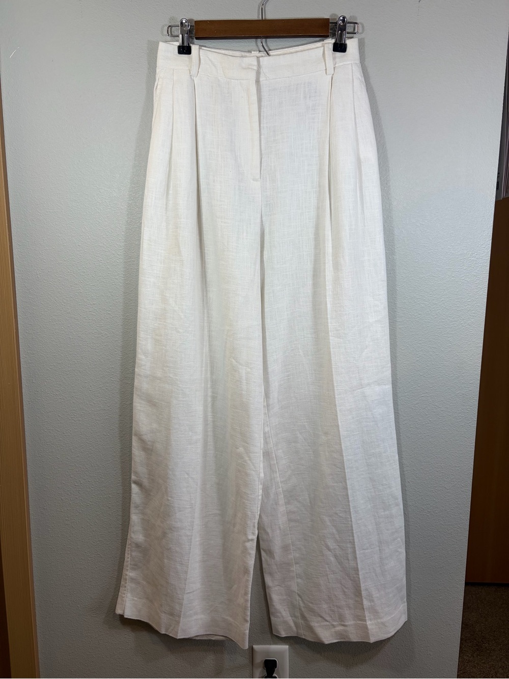 ZARA Wide Leg Ramie Cotton Trousers Pants White XS